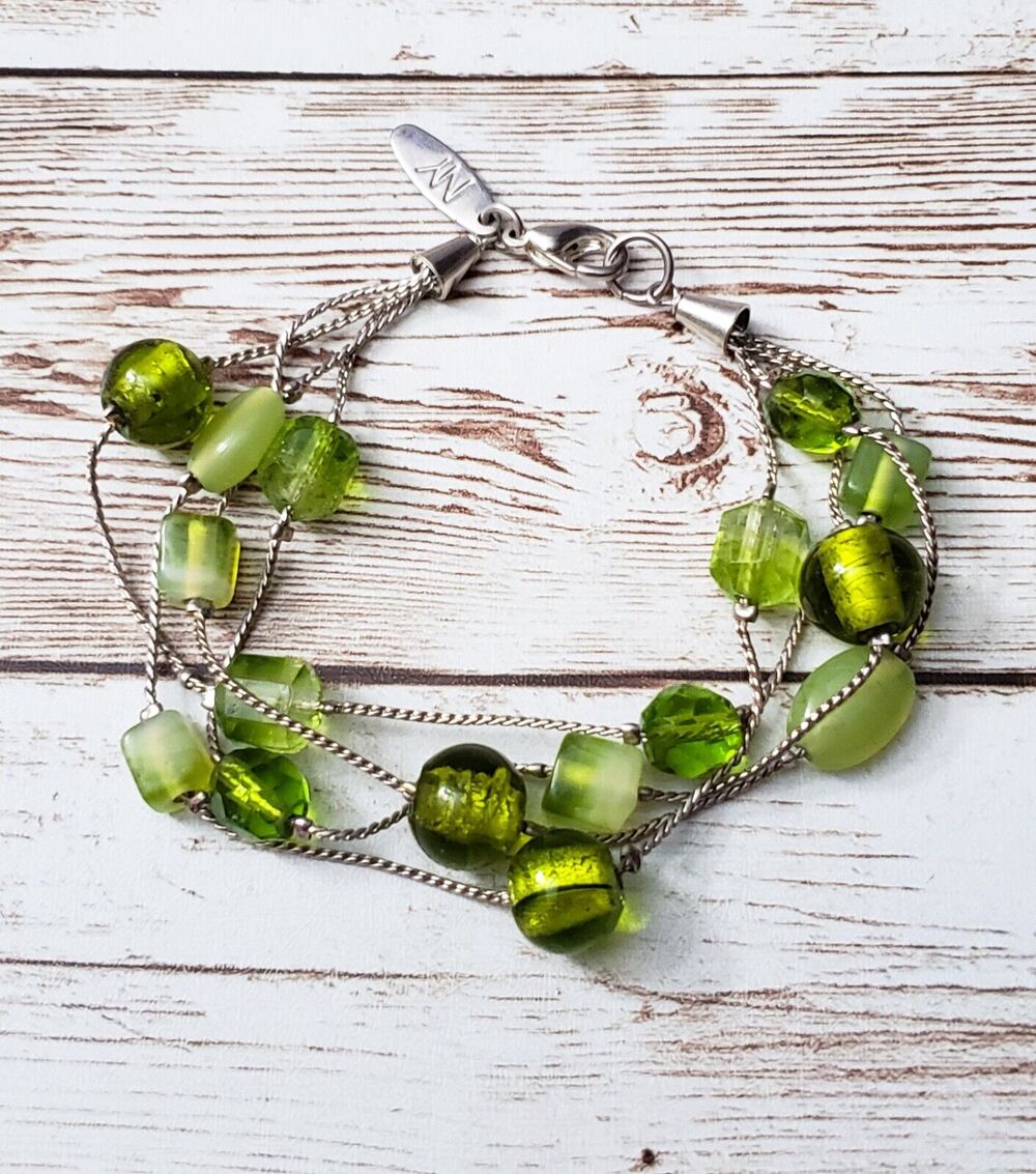 Green & Silver Tone Bracelet - Tag States NY